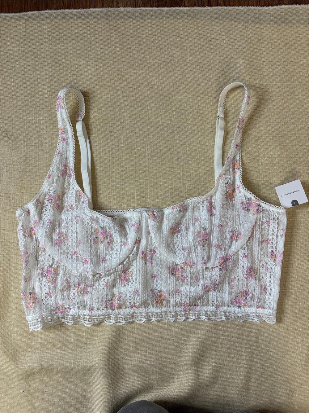 Anthropologie Cream Floral Lace Bustier Camisole with Pink Accents